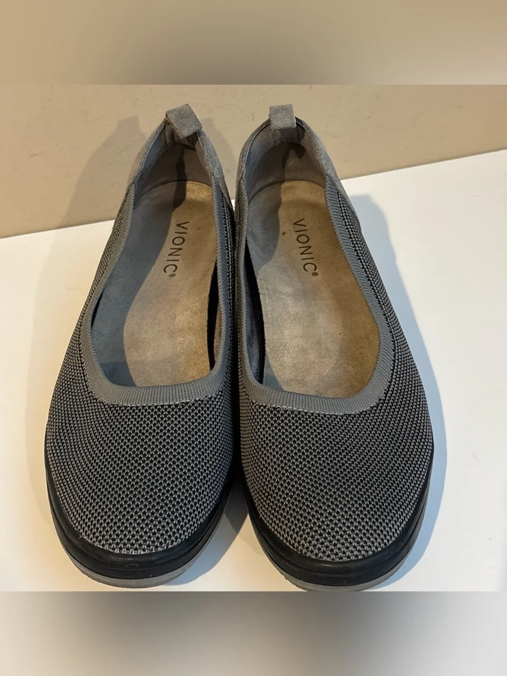 Vionic Jacey Grey Knit Wedge Slip On Shoes Orthotic Comfort Women’s Sz 8.5 Wide